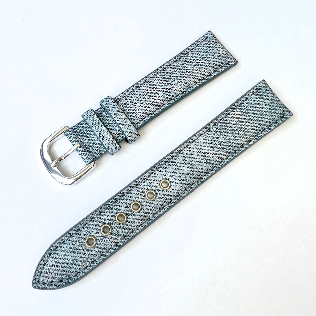 New 1816mm Denim Blue Leather Watch Strap Band With Silver Tone Buckle New 1816mm Denim Blue Leather Watch Strap Band With Silver Tone Buckle